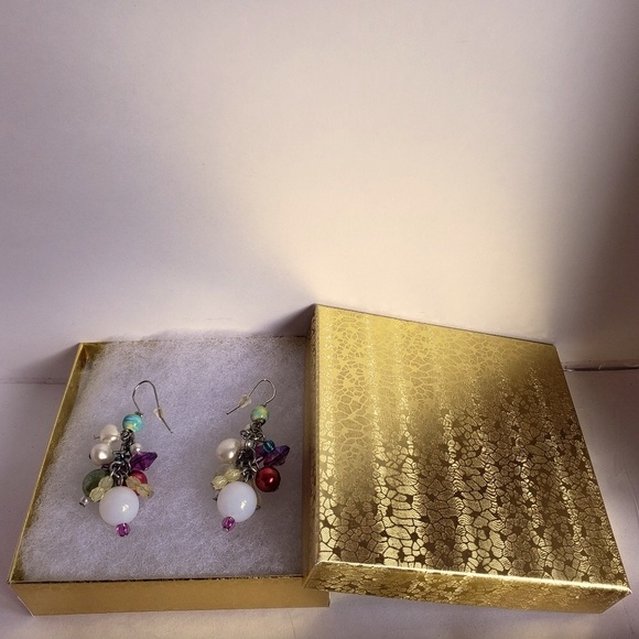 1 3/4” Artisan Crafted Silver Multicolored Beaded Earrings - Picture 3 of 3
